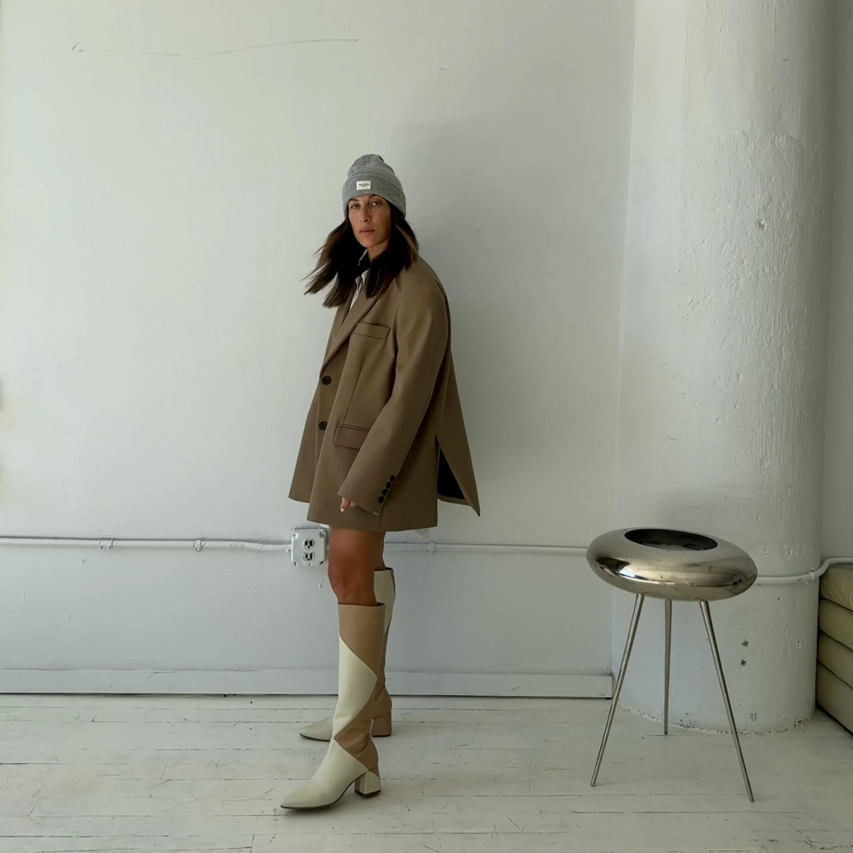 Bari knee-high boots in off white/tan leather womens shoes