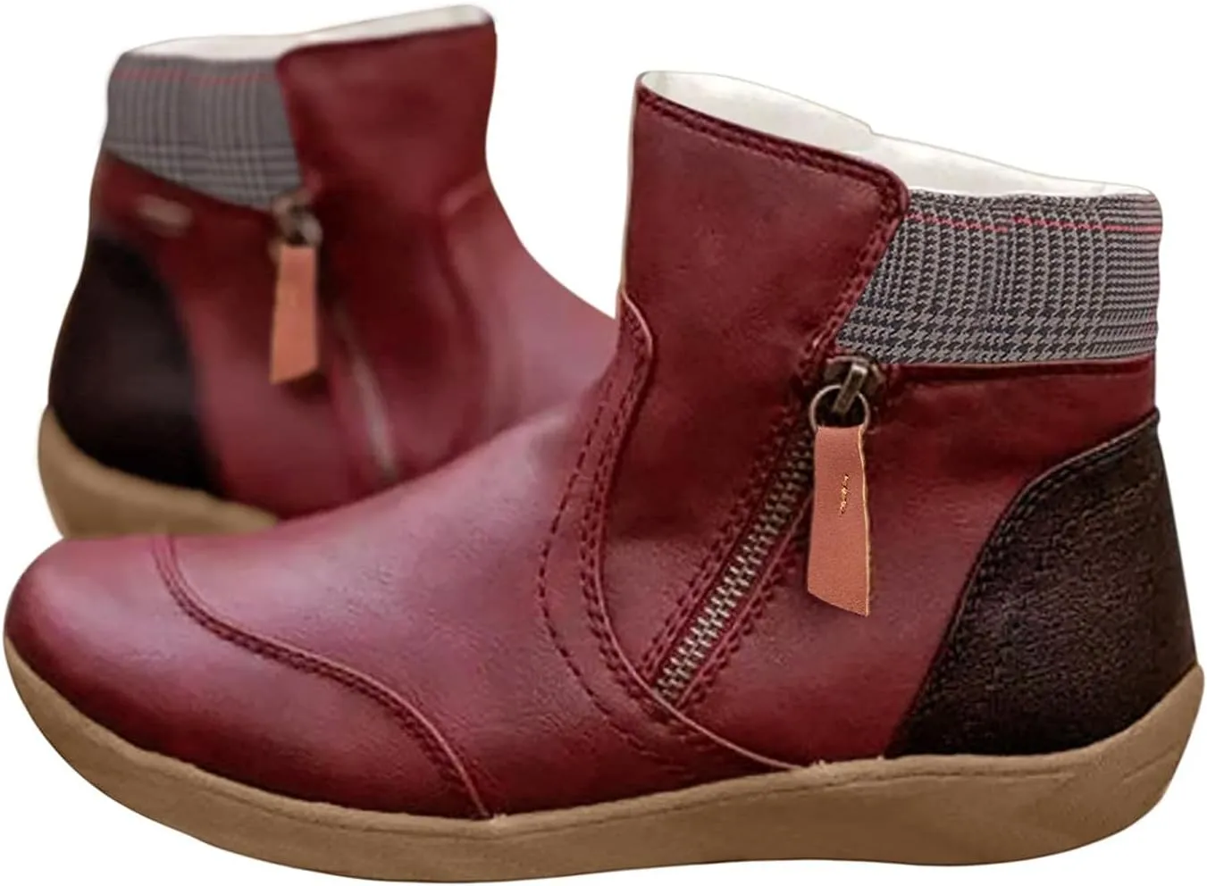 Bcshiye Women's Ankle Boots Leather Zipper Comfort Shoes Arch Support Zipper Flats Booties Outdoor Party Short Boots