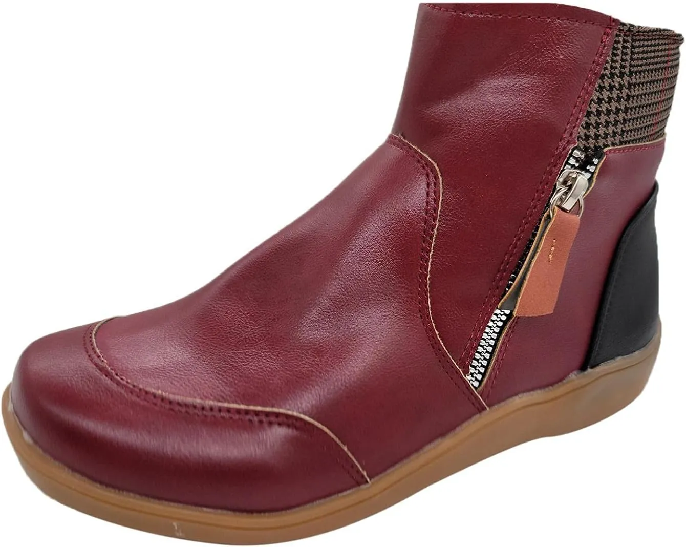 Bcshiye Women's Ankle Boots Leather Zipper Comfort Shoes Arch Support Zipper Flats Booties Outdoor Party Short Boots