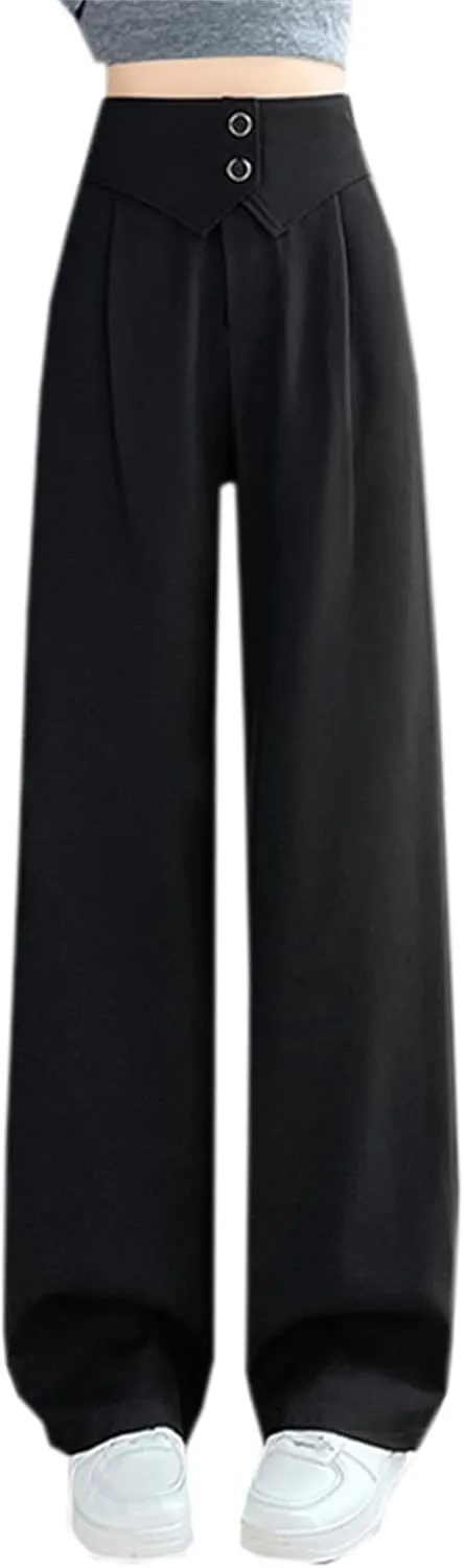 Betusline Women's High Waist Casual Straight Wide Leg Dress Pants