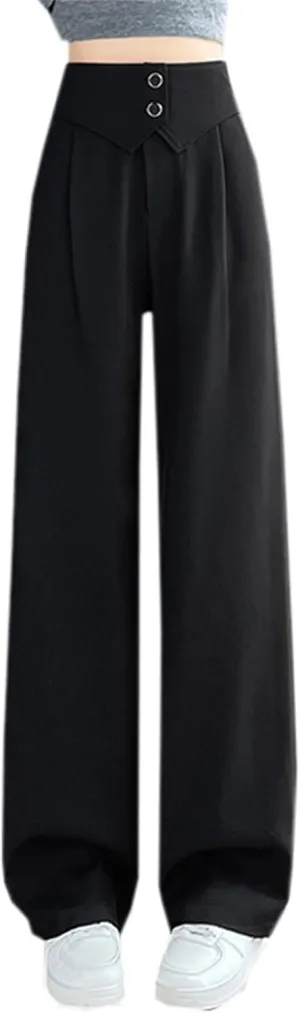 Betusline Women's High Waist Casual Straight Wide Leg Dress Pants
