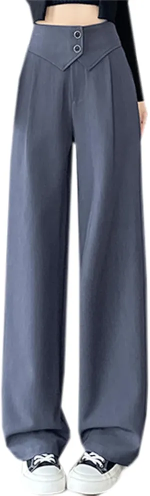 Betusline Women's High Waist Casual Straight Wide Leg Dress Pants