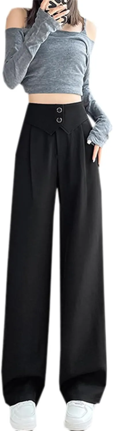Betusline Women's High Waist Casual Straight Wide Leg Dress Pants