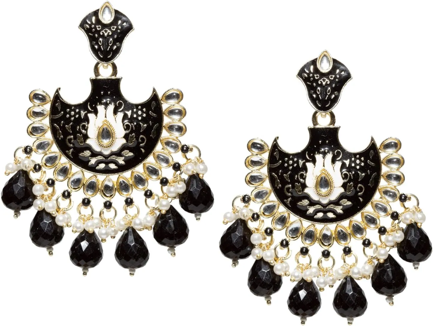Bindhani Traditional Indian Meenakari Earrings For Women (Gold-Plated, Kundan Stones, Color Drops)