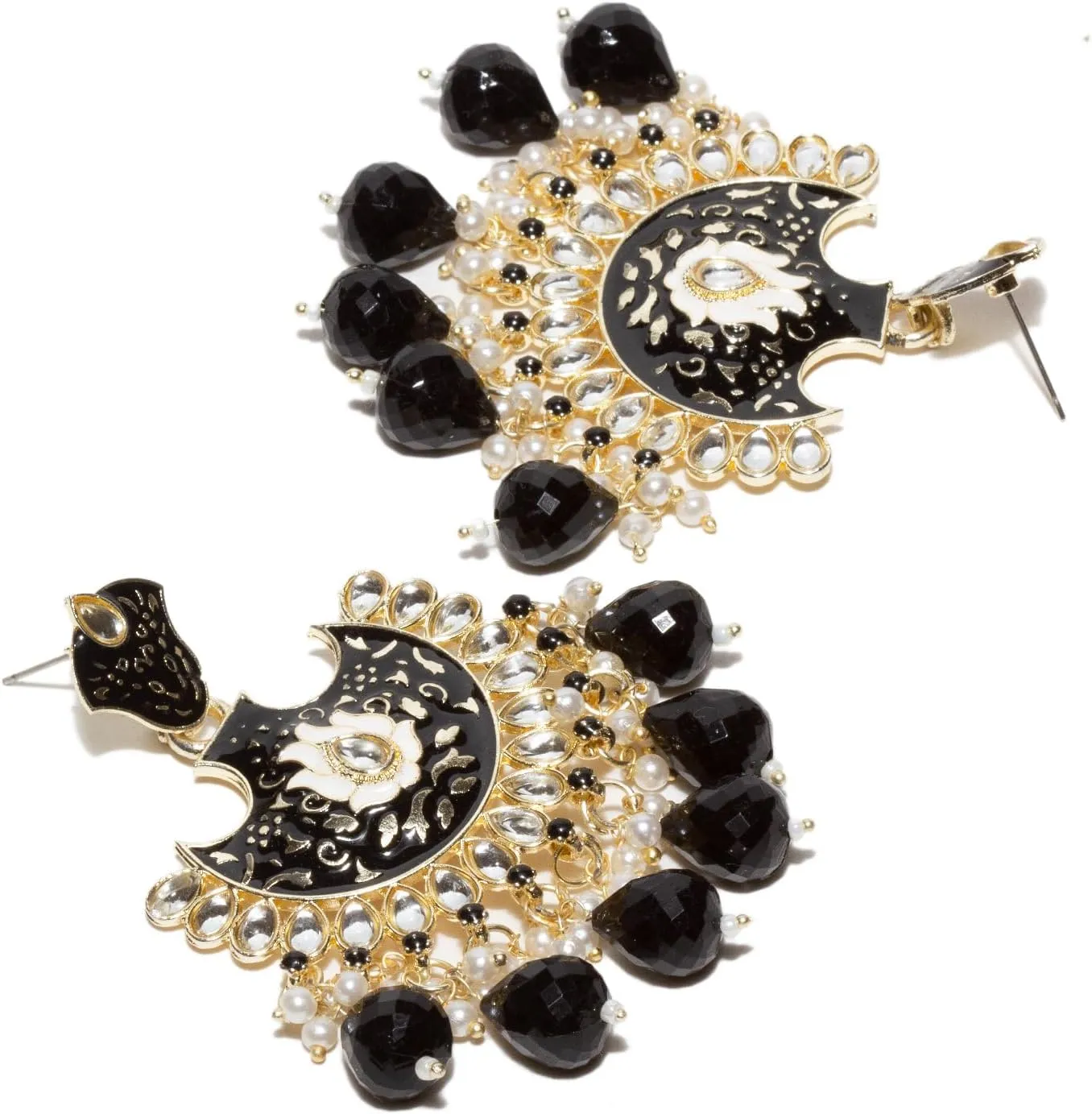 Bindhani Traditional Indian Meenakari Earrings For Women (Gold-Plated, Kundan Stones, Color Drops)