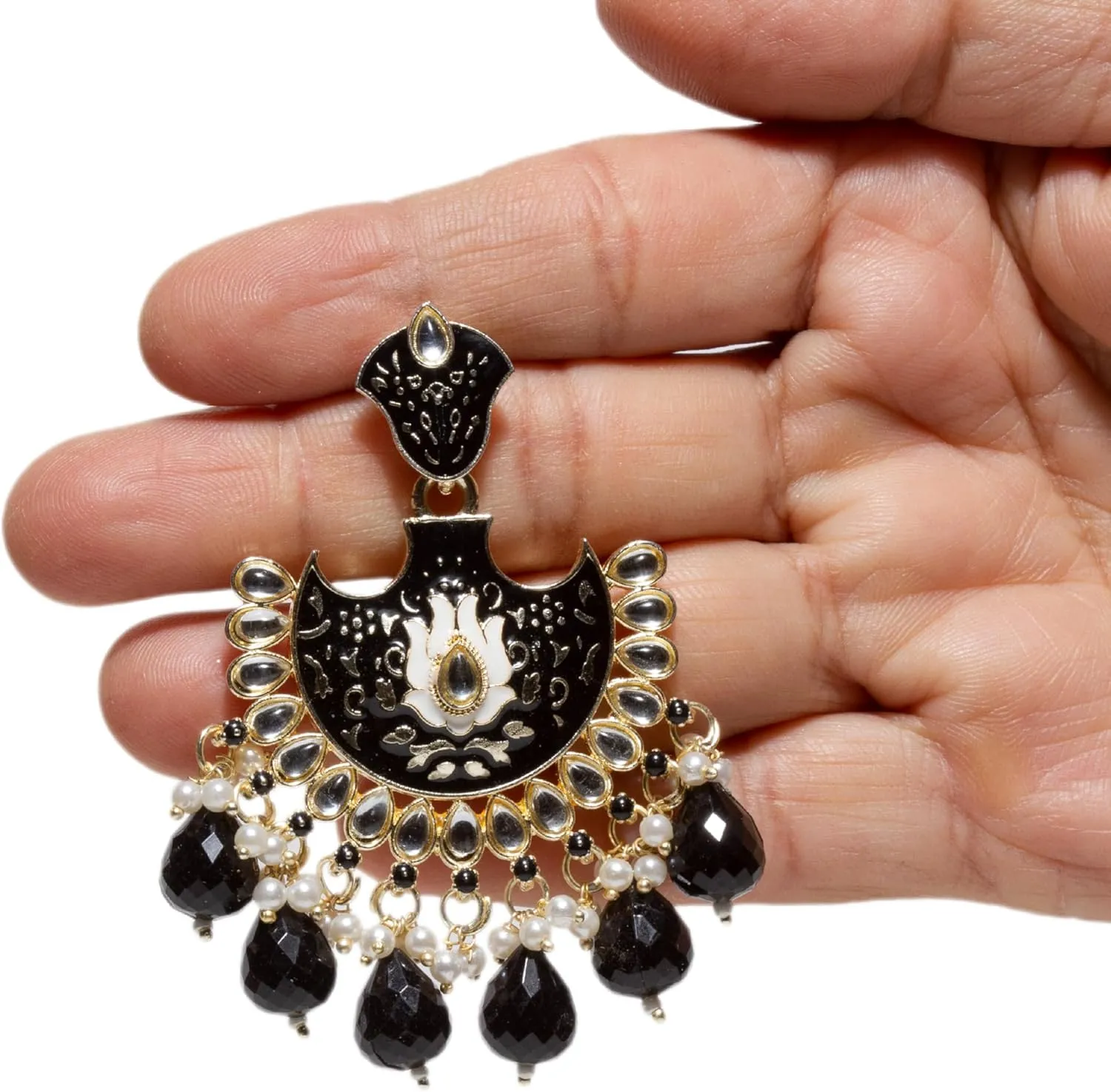 Bindhani Traditional Indian Meenakari Earrings For Women (Gold-Plated, Kundan Stones, Color Drops)