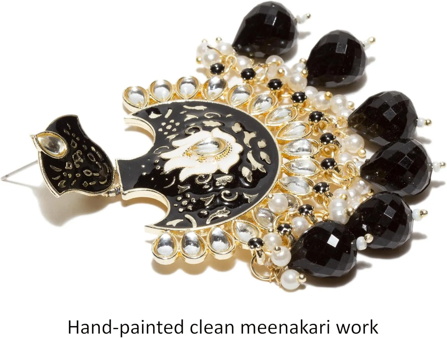 Bindhani Traditional Indian Meenakari Earrings For Women (Gold-Plated, Kundan Stones, Color Drops)