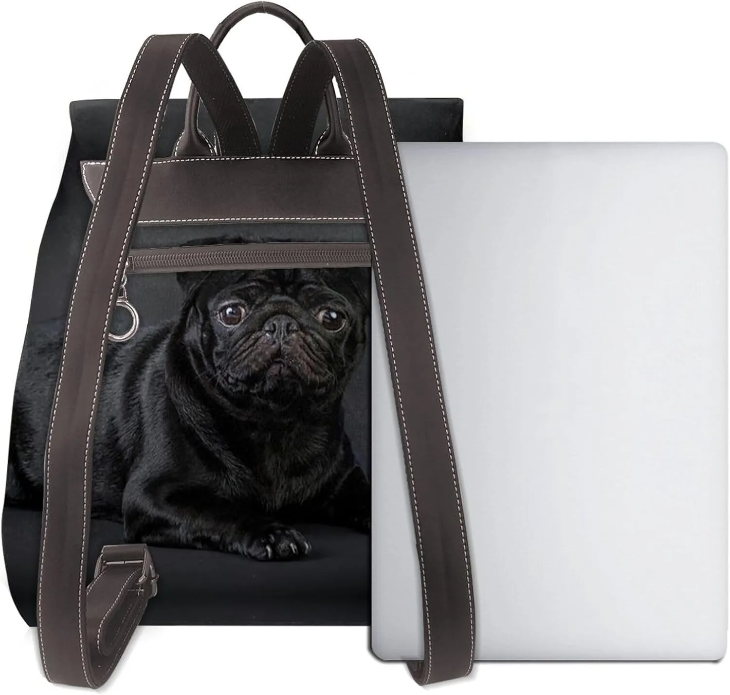 Black pug Backpack Purse for Women Men Large Womens Backpack Leather Travel Casual Daypack Fashion Backpack Purse Designer Ladies Shoulder Bags