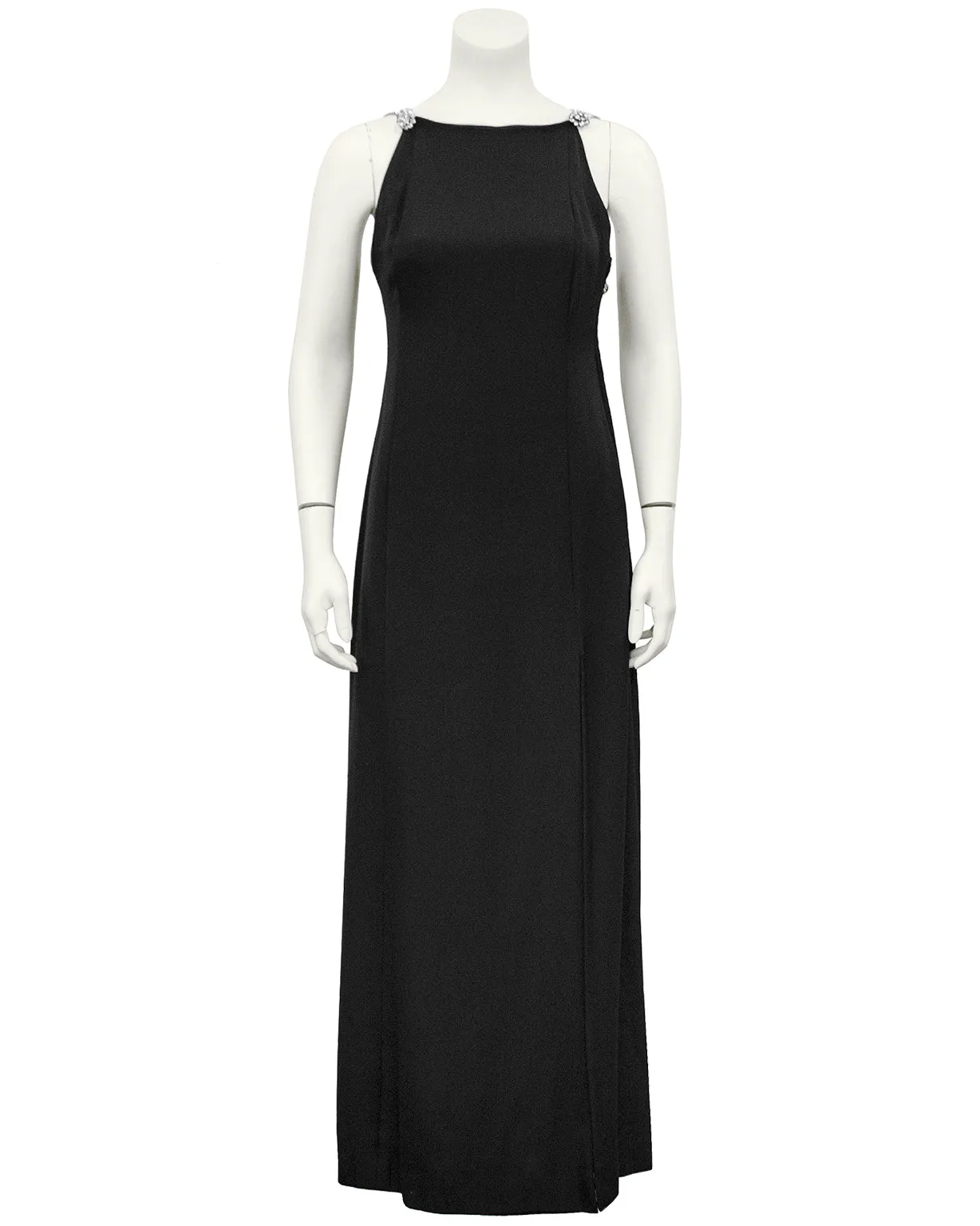 Black Silk Gown with Rhinestone Straps and Details