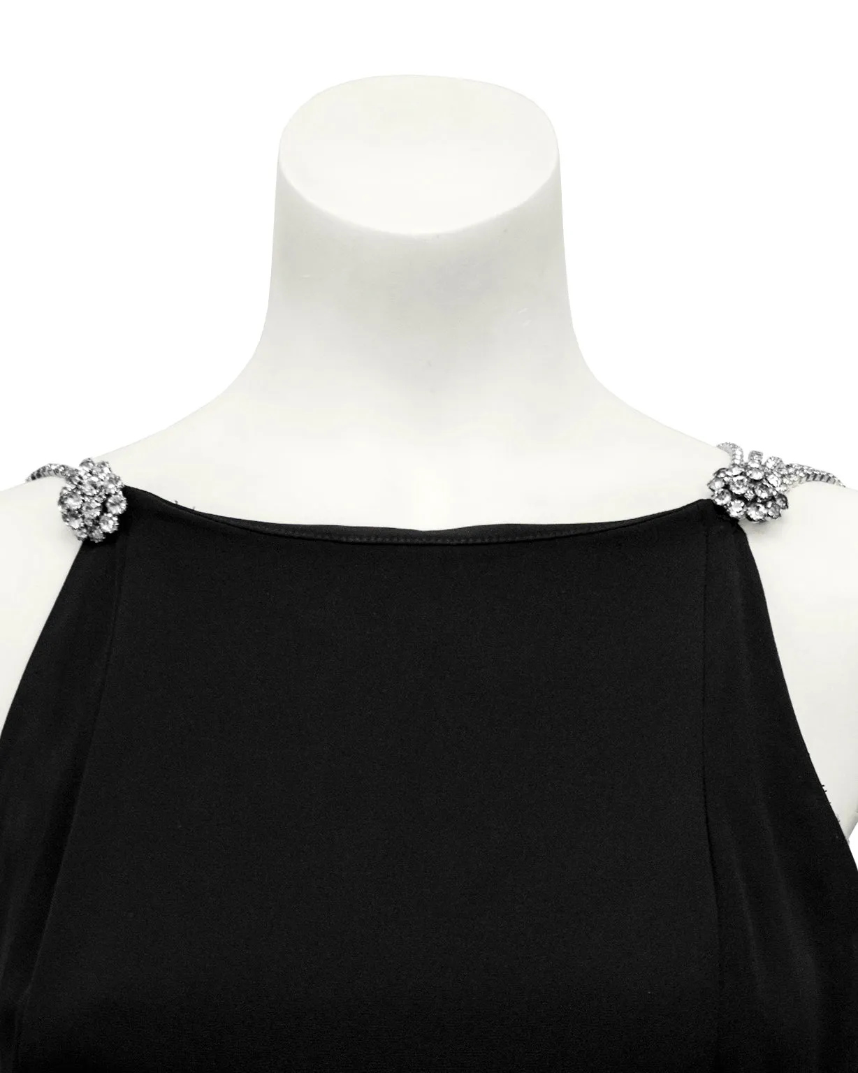 Black Silk Gown with Rhinestone Straps and Details