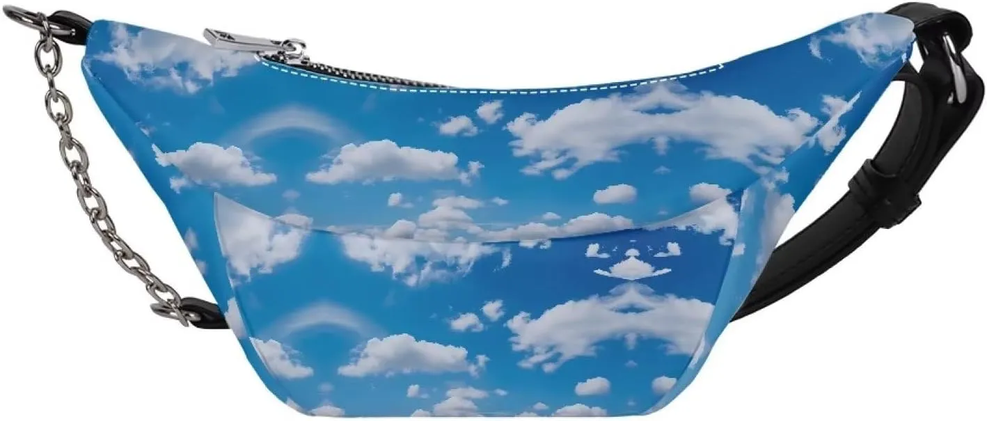 Blue Sky Shoulder Bag Gym Portable PU Shoulder Bag Handbags Cross Body Passport Bag Large Crossbody Fanny Pack for Yoga Gym Jogging Workout Fitness Exercise Dog