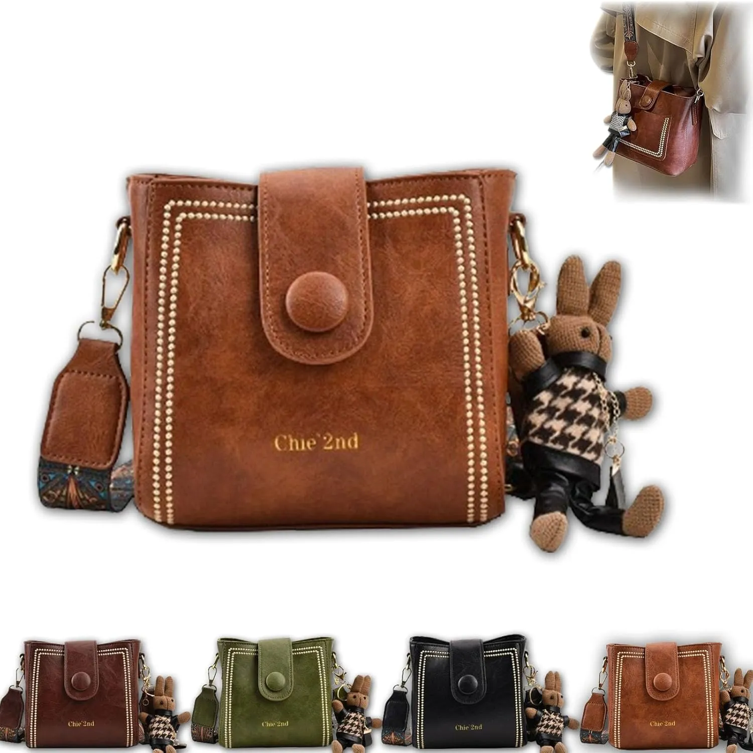 Bootara Bucket Bag, Bootara Women's Vintage Bunny Charm Bucket Bag, With Adjustable Wider Shoulder Strap, Convertible