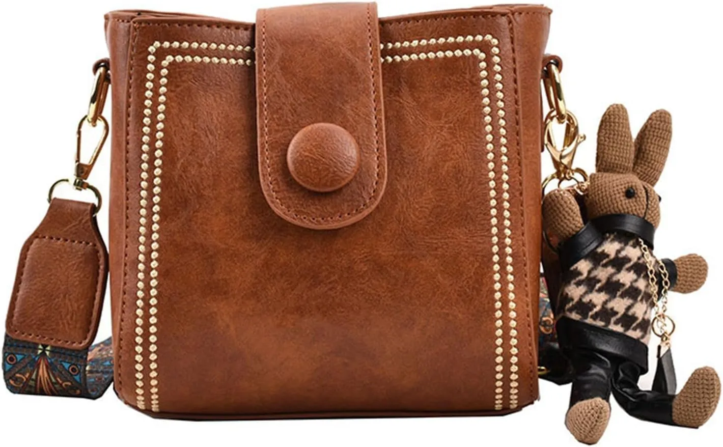 Bootara Bucket Bag, Spacious Vintage Retro Small Water Bucket Bag Adjustable Wider Shoulder With A Cute Rabbit Charm