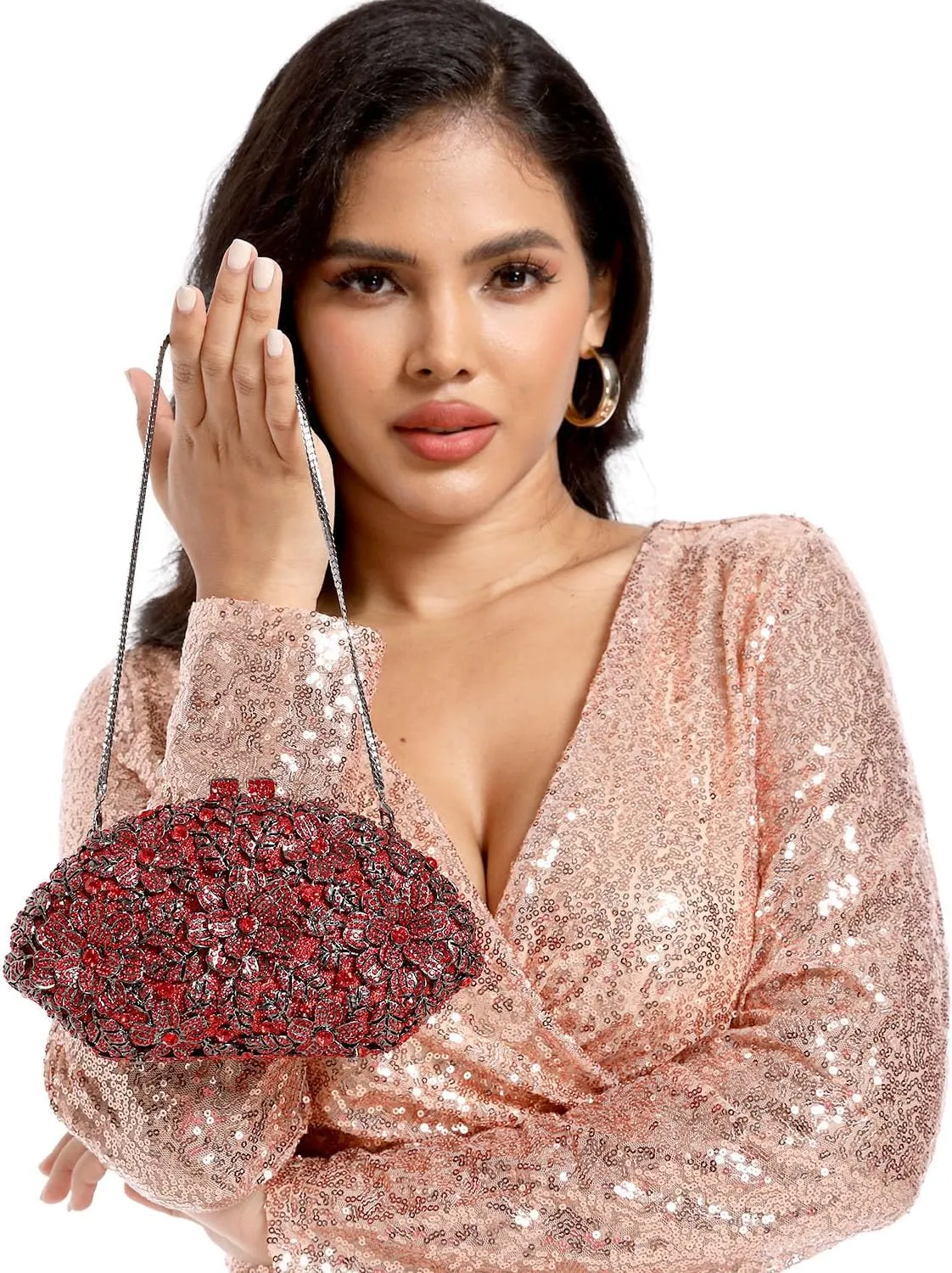 Boutique De FGG Flower Crystal Clutch Purses for Women Evening Bags Formal Wedding Handbag Party Rhinestone Clutch Bag,Mini