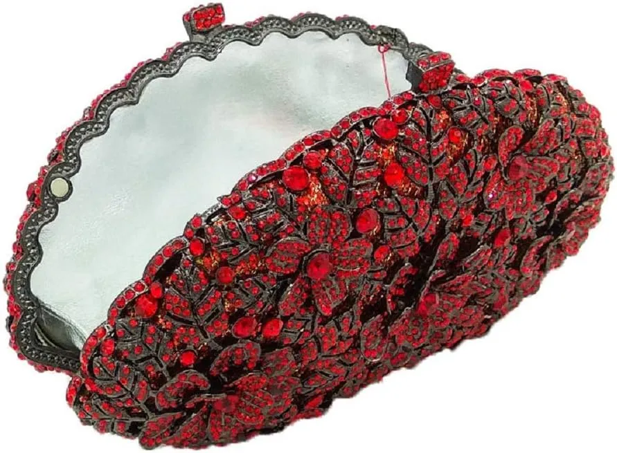 Boutique De FGG Flower Crystal Clutch Purses for Women Evening Bags Formal Wedding Handbag Party Rhinestone Clutch Bag,Mini