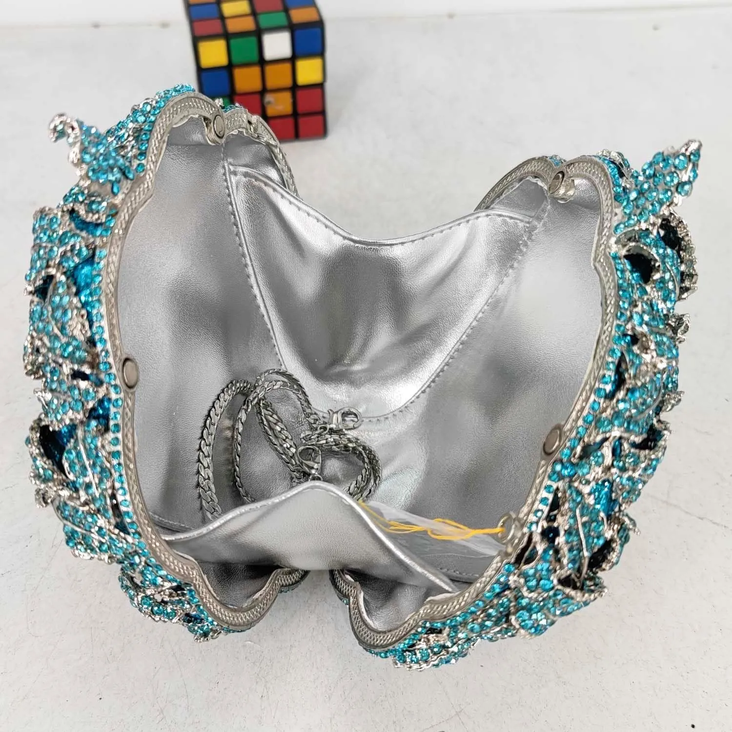 Boutique De FGG Round Rose Flower Crystal Clutch Purses for Women Formal Evening Bags Wedding Clutch Bag Party Handbags,Mini