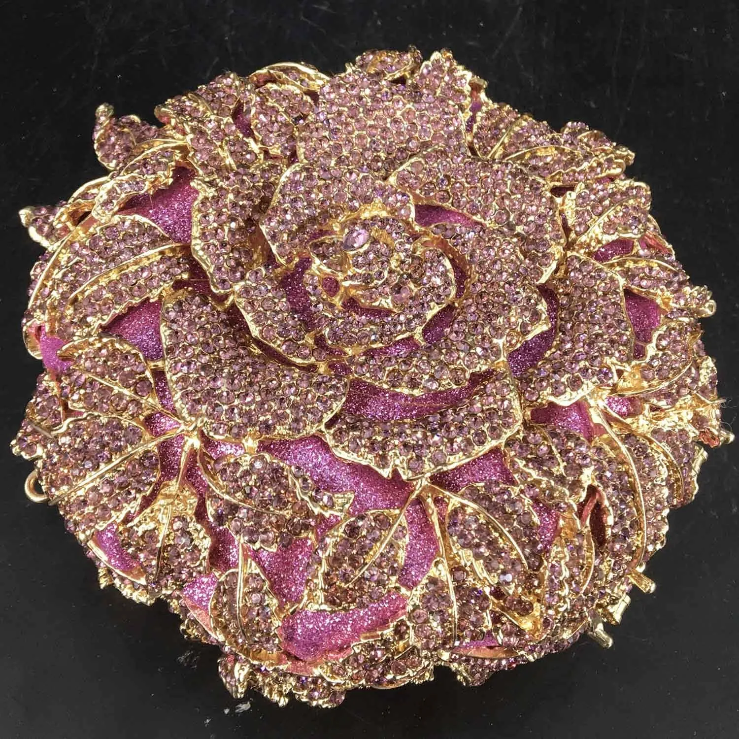 Boutique De FGG Round Rose Flower Crystal Clutch Purses for Women Formal Evening Bags Wedding Clutch Bag Party Handbags,Mini