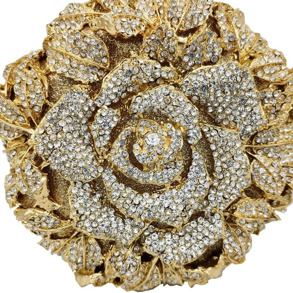 Boutique De FGG Round Rose Flower Crystal Clutch Purses for Women Formal Evening Bags Wedding Clutch Bag Party Handbags,Mini