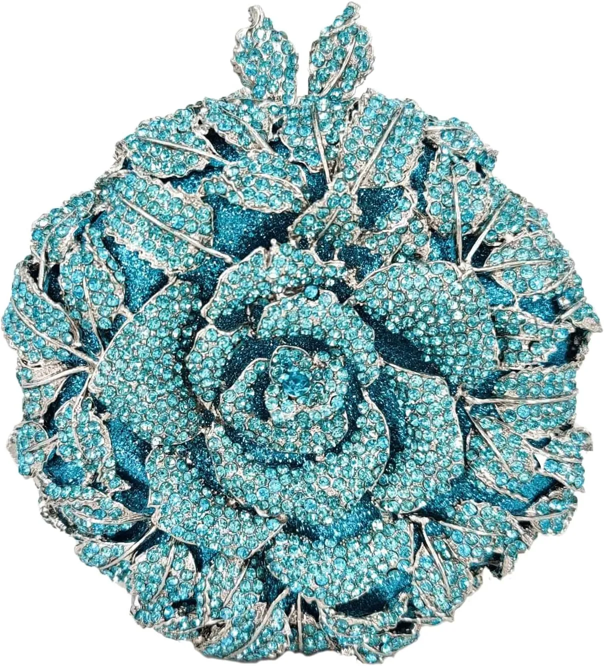 Boutique De FGG Round Rose Flower Crystal Clutch Purses for Women Formal Evening Bags Wedding Clutch Bag Party Handbags,Mini