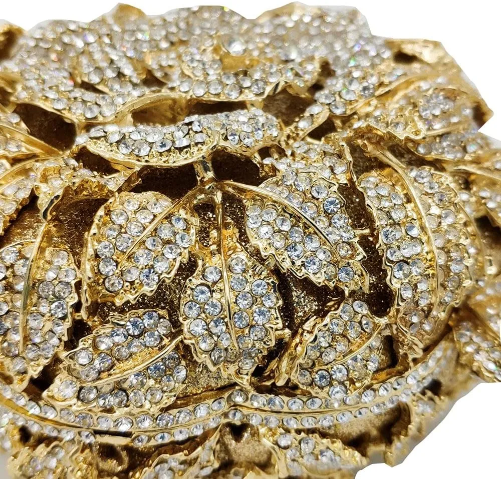 Boutique De FGG Round Rose Flower Crystal Clutch Purses for Women Formal Evening Bags Wedding Clutch Bag Party Handbags,Mini