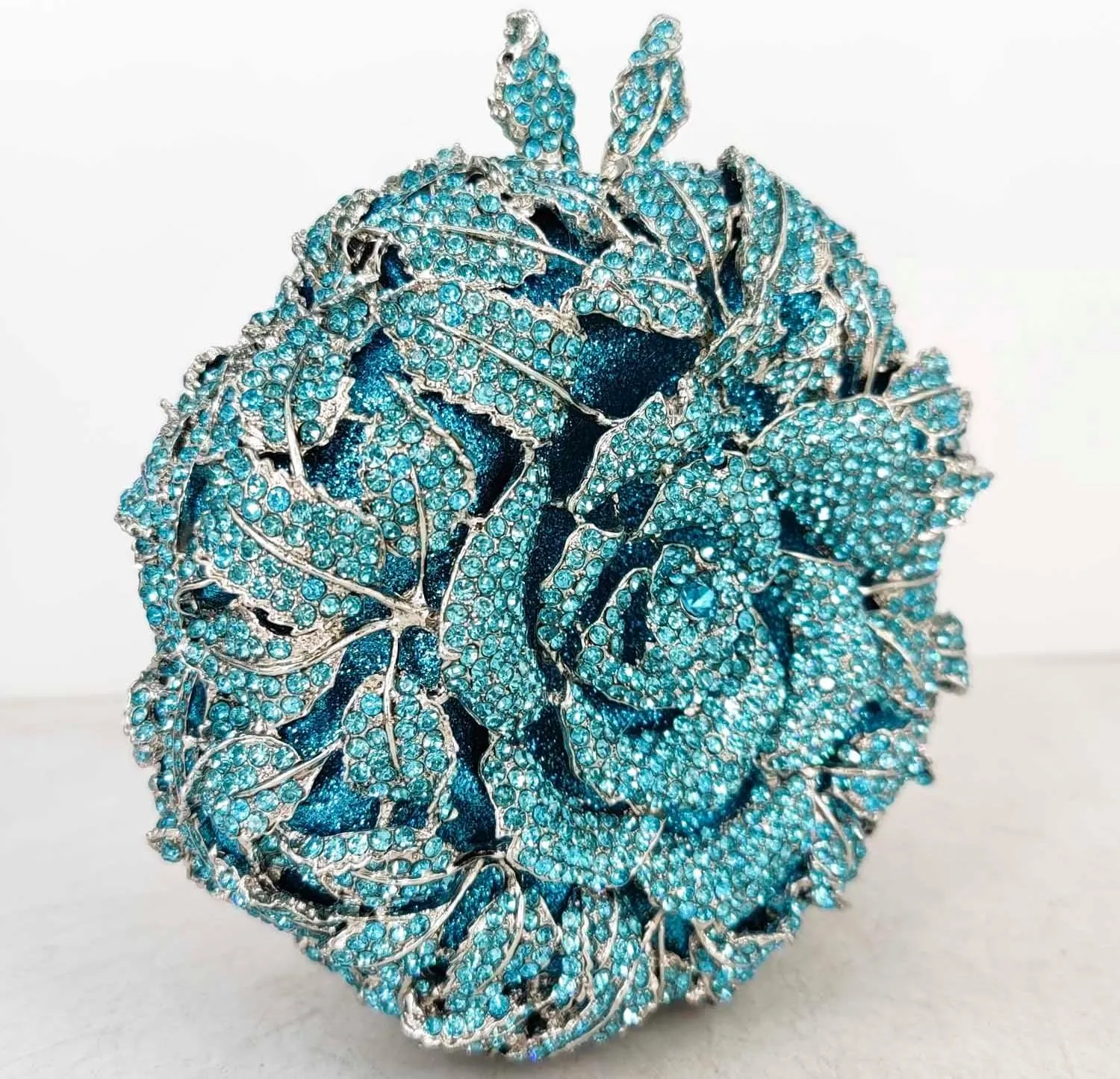 Boutique De FGG Round Rose Flower Crystal Clutch Purses for Women Formal Evening Bags Wedding Clutch Bag Party Handbags,Mini