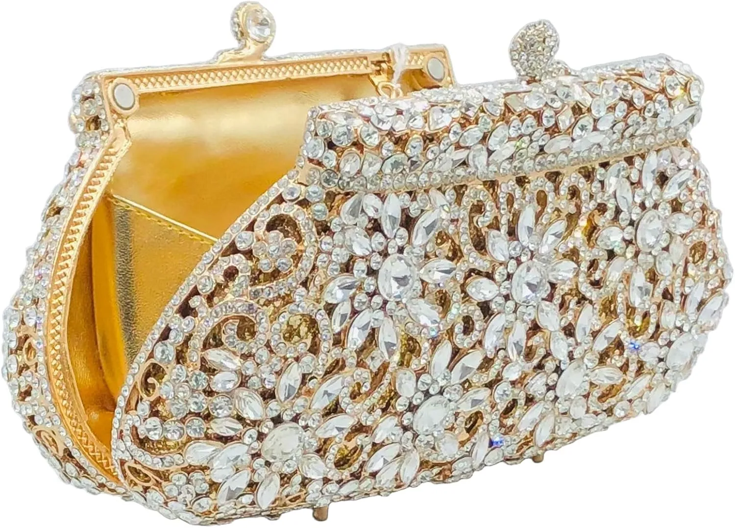 Boutique De FGG Women Crown Minaudiere Handbags Formal Evening Bags Flower Crystal Clutch Purses Wedding Clutch Bag,Mini