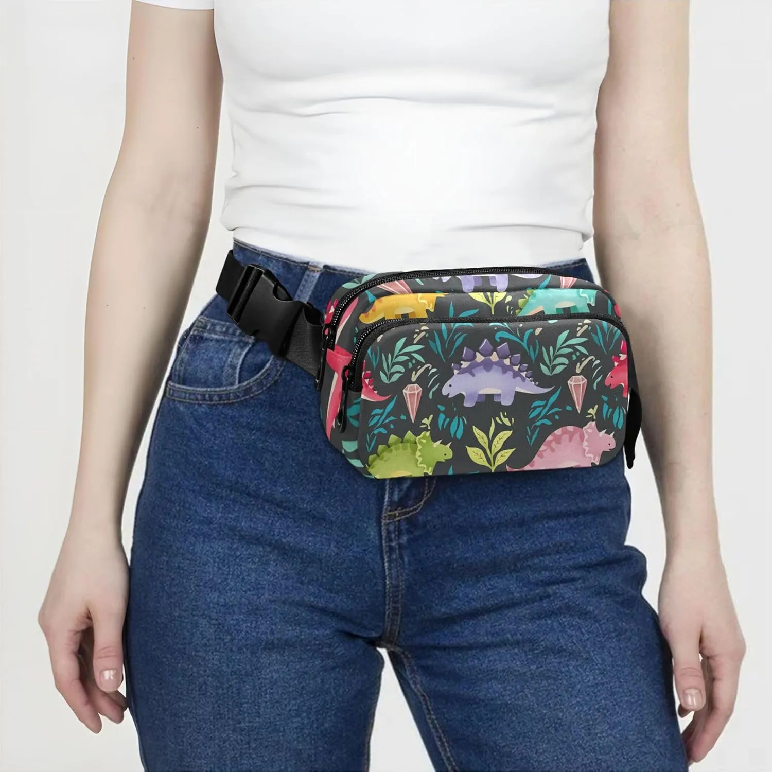 Bright Colorful Dinosaur Waterproof Fanny Packs Women Belt Bag Hip Pack Trendy Cross Body Waist Pack