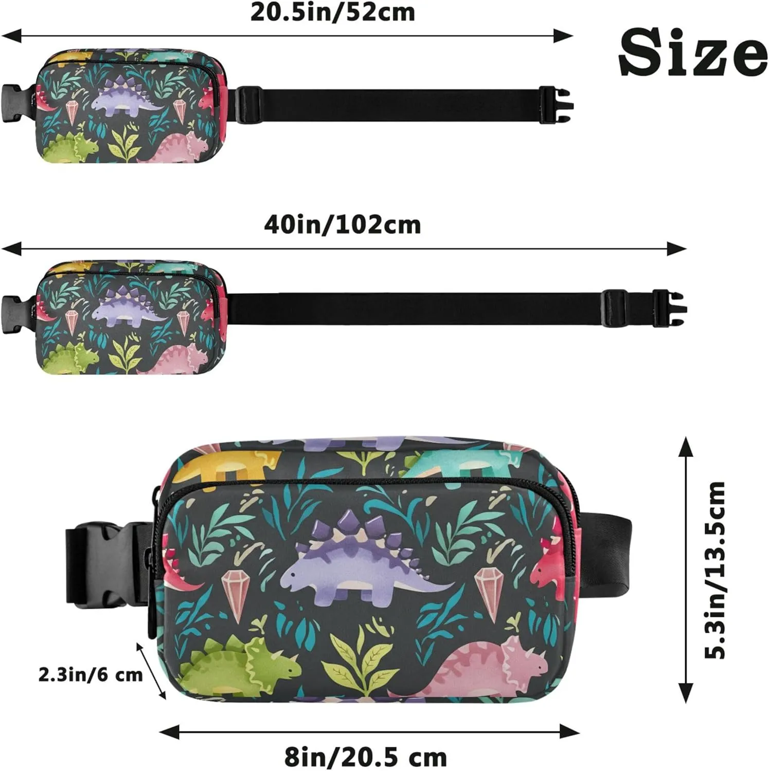 Bright Colorful Dinosaur Waterproof Fanny Packs Women Belt Bag Hip Pack Trendy Cross Body Waist Pack