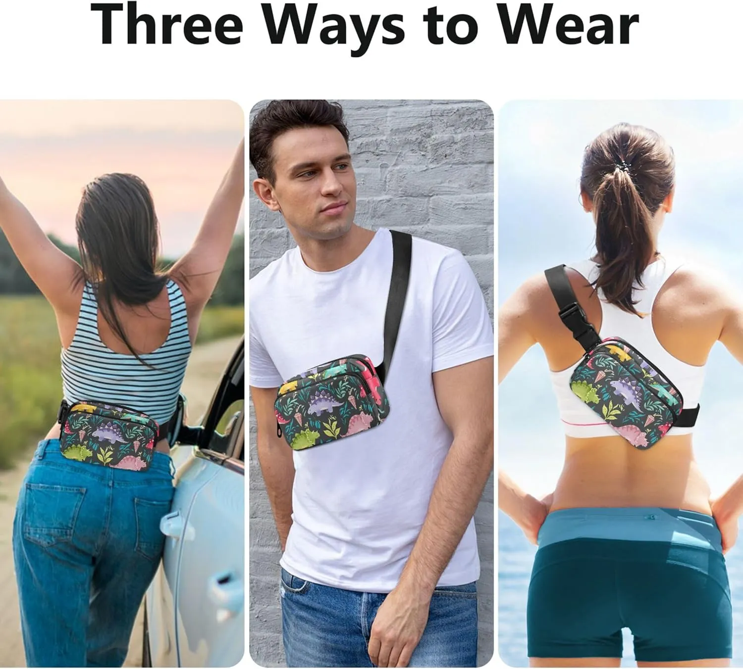 Bright Colorful Dinosaur Waterproof Fanny Packs Women Belt Bag Hip Pack Trendy Cross Body Waist Pack