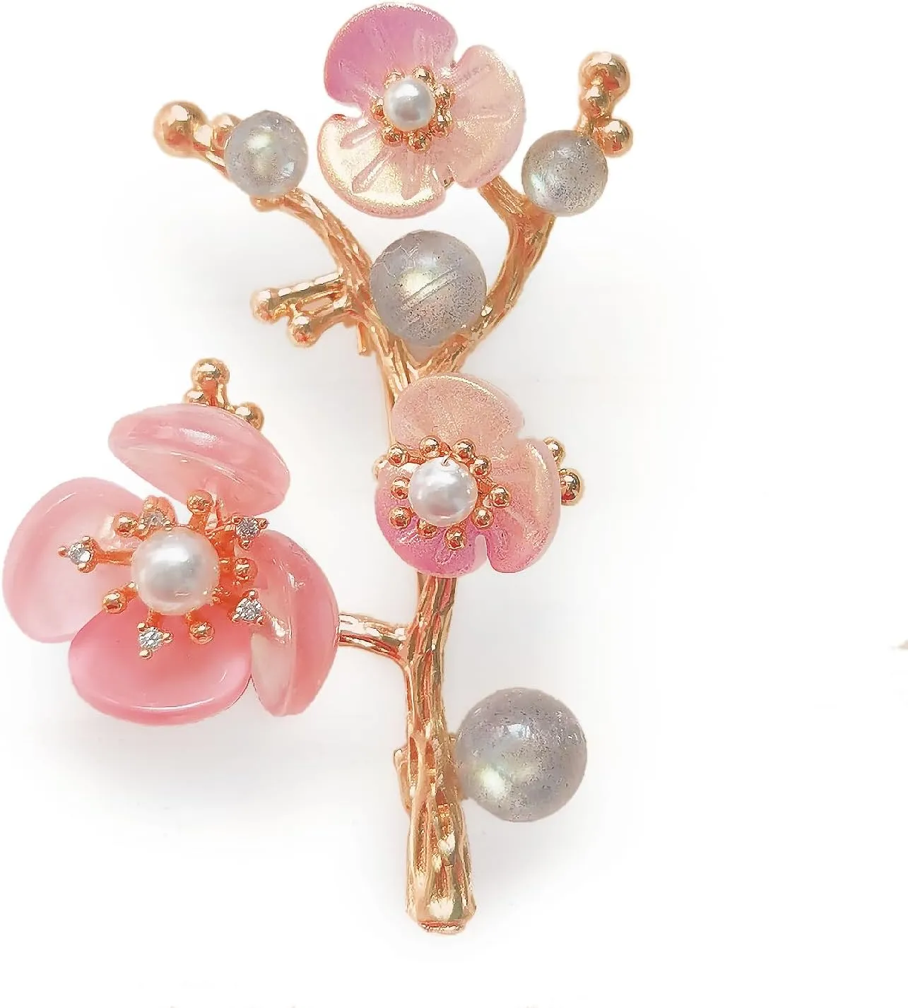 Brooches for Women with Crystal, Pink Flower, Rhinestone Brooches Pins Elegant Jewelry Blossom Fashionable Gifts Ladies Bouquet Brooches Pin for Birthday, Party, New Year, Wedding