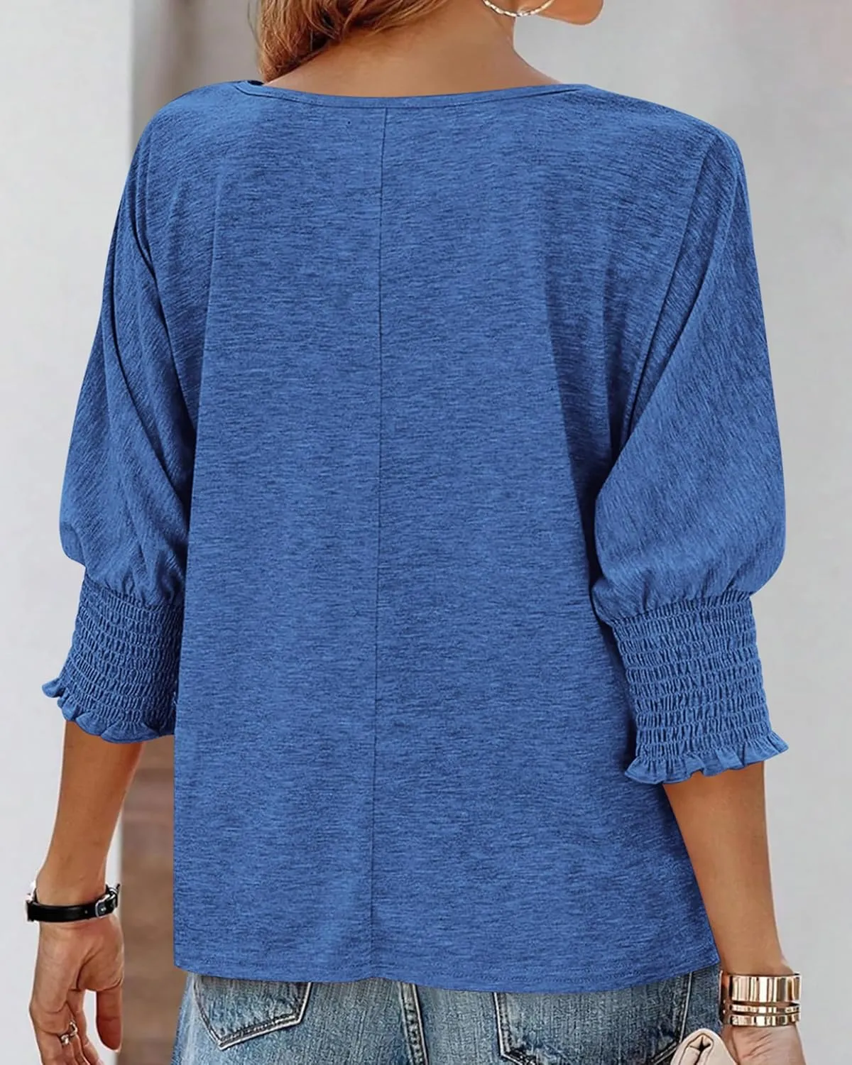 BTFBM Womens Casual Tops Dressy Spring Summer T Shirts 2025 Crewneck 3/4 Sleeve Loose Tunic Beach Vacation Blouse