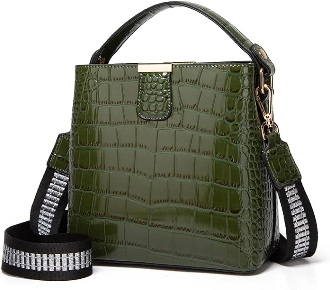 Bucket Bag and Purse For Women Shiny Patent Leather Hobo Bag and Zipper Shoulder Handbag Top Handle Satchel