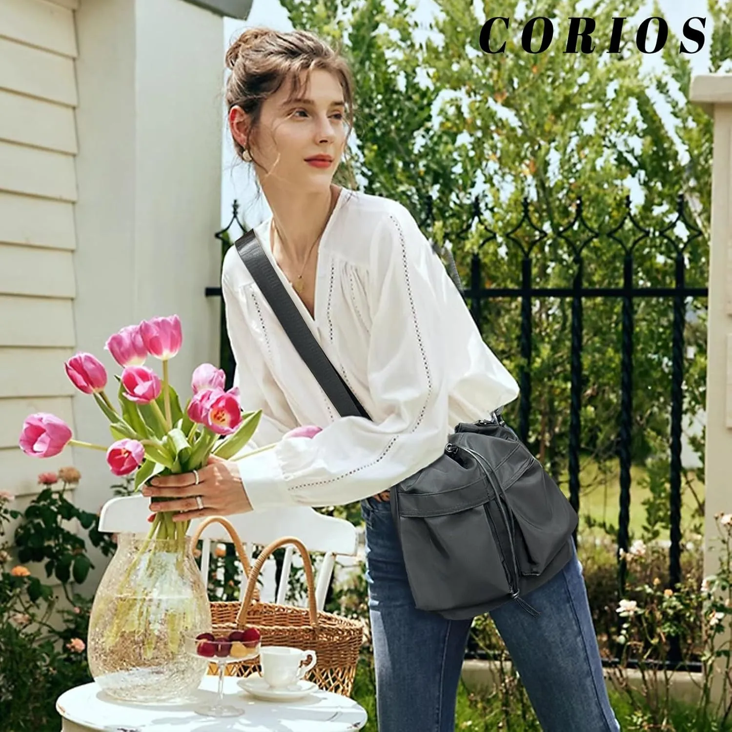 Bucket Bag for Women - Waterproof Nylon Tote Handbag with Drawstring Closure - Casual Shoulder Bag with Top Handle