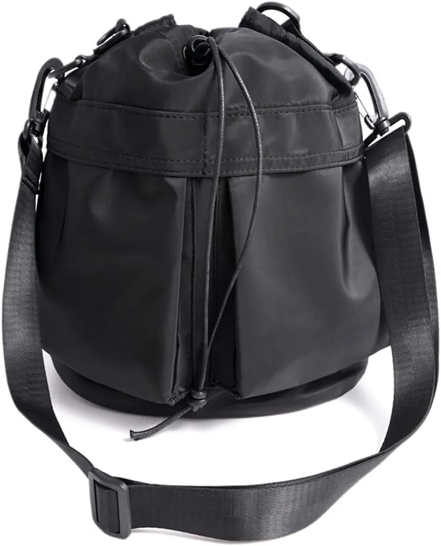 Bucket Bag for Women - Waterproof Nylon Tote Handbag with Drawstring Closure - Casual Shoulder Bag with Top Handle