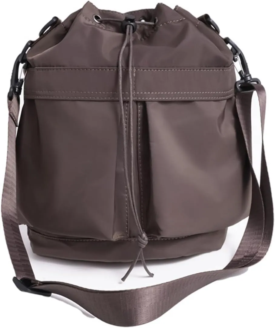 Bucket Bag for Women - Waterproof Nylon Tote Handbag with Drawstring Closure - Casual Shoulder Bag with Top Handle