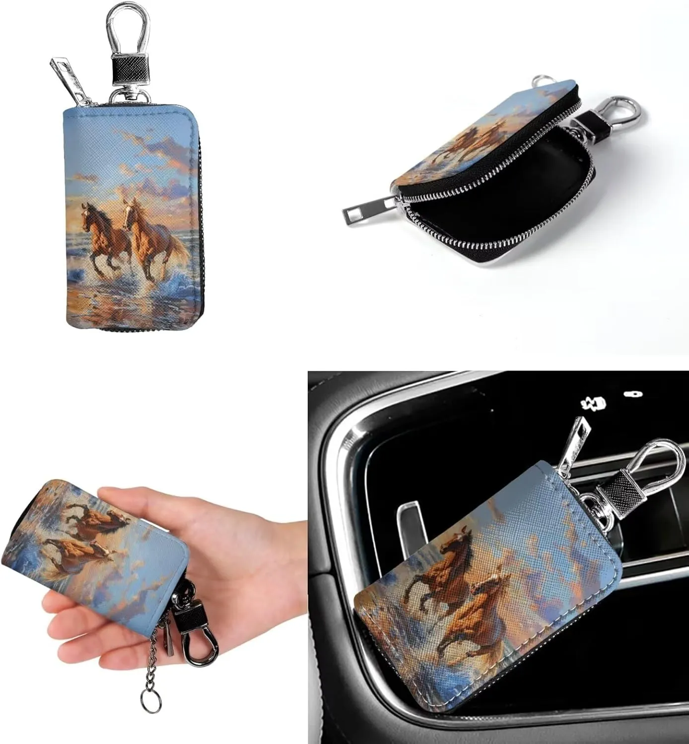 Bucket Bag with Car Key Bag 2 Pcs Set Leather Shoulder Handbag Crossbody Bag with Detachable Strap for Women