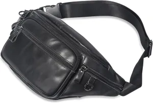 Business Genuine Leather Fanny Pack for Men, Crossbody Chest Bag, Outdoor Sports Waist Bag, High Capacity Sling Bag Multiple Pockets Waist Pack (Black)