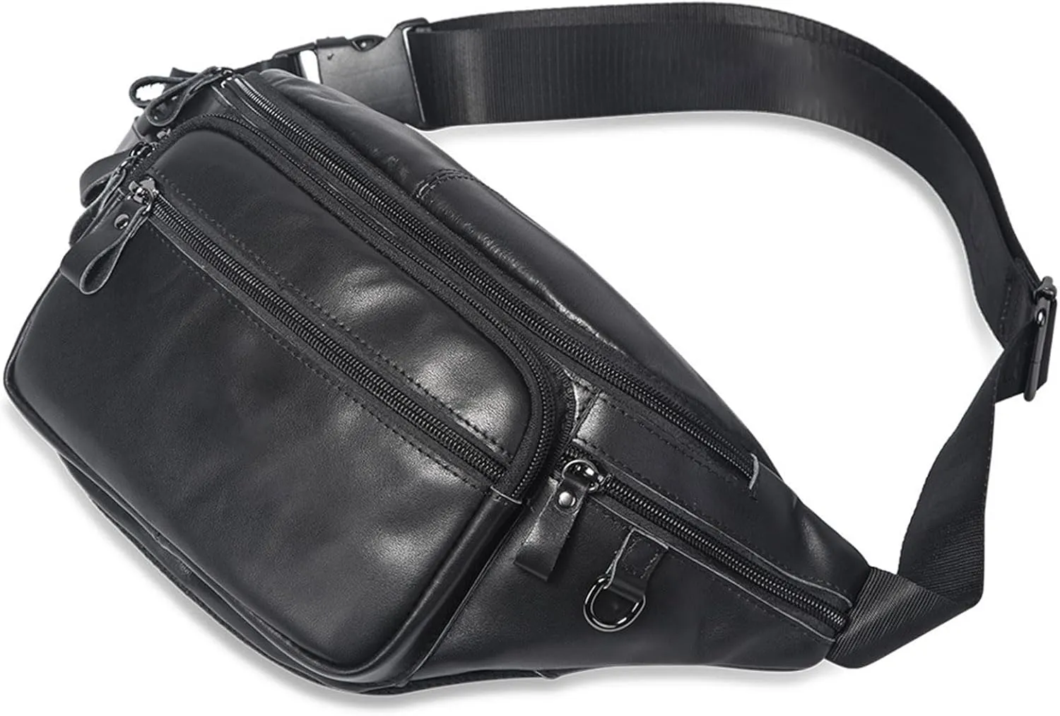 Business Genuine Leather Fanny Pack for Men, Crossbody Chest Bag, Outdoor Sports Waist Bag, High Capacity Sling Bag Multiple Pockets Waist Pack (Black)
