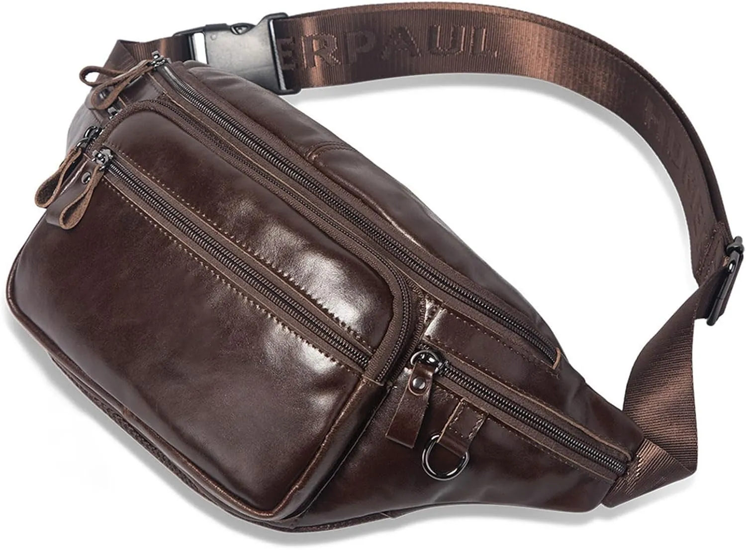 Business Genuine Leather Fanny Pack for Men, Crossbody Chest Bag, Outdoor Sports Waist Bag, High Capacity Sling Bag Multiple Pockets Waist Pack (Brown)