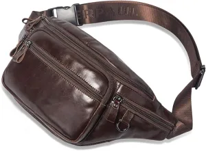 Business Genuine Leather Fanny Pack for Men, Crossbody Chest Bag, Outdoor Sports Waist Bag, High Capacity Sling Bag Multiple Pockets Waist Pack (Brown)