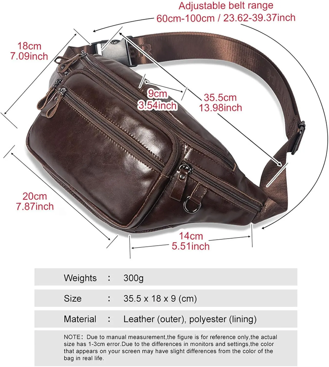 Business Genuine Leather Fanny Pack for Men, Crossbody Chest Bag, Outdoor Sports Waist Bag, High Capacity Sling Bag Multiple Pockets Waist Pack (Brown)
