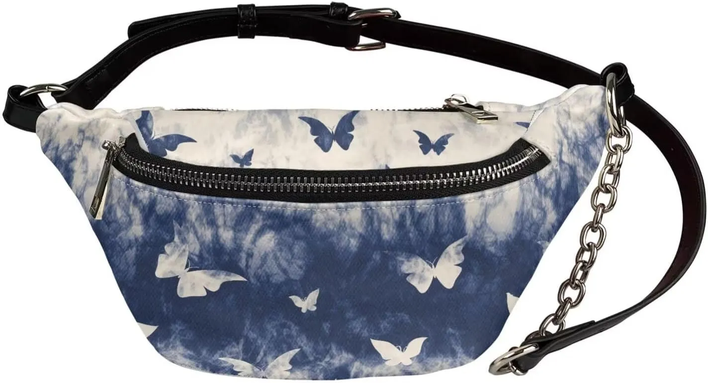 Butterfly Waist Pack Bag Lightweight PU Girls Shoulder Bag Purse Zip Running Travel Belt Cell Phone Purses Travel Pouch for Running Hiking Workout Dog Walking Outdoors