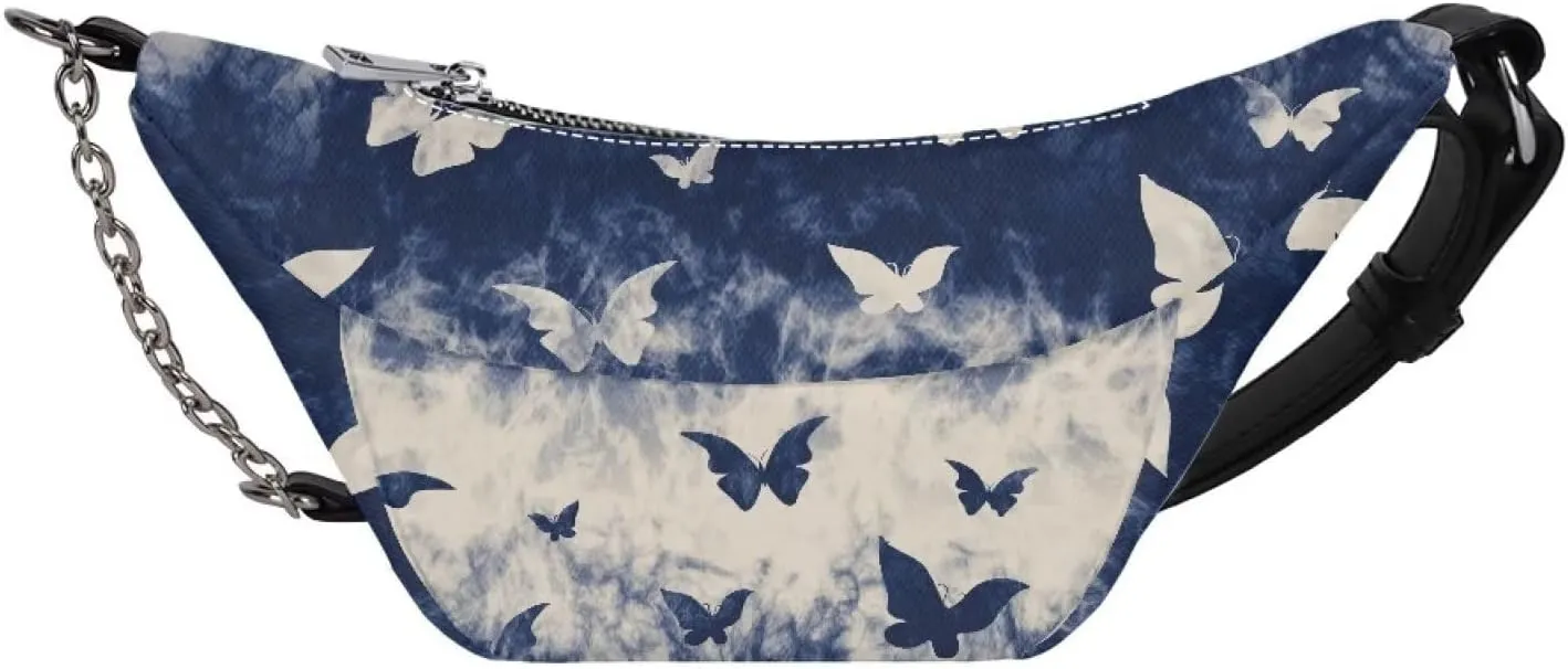 Butterfly Waist Pack Bag Lightweight PU Girls Shoulder Bag Purse Zip Running Travel Belt Cell Phone Purses Travel Pouch for Running Hiking Workout Dog Walking Outdoors