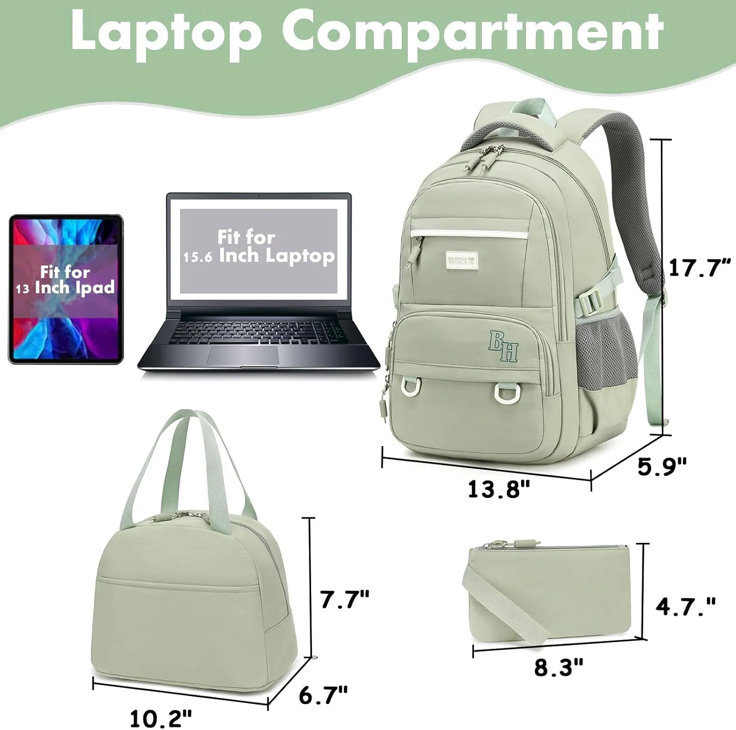 CAMTOP School Backpack for Teens Girls Boys Casual Daypack Backpacks with Lunch Box Middle High School College Bookbag Set