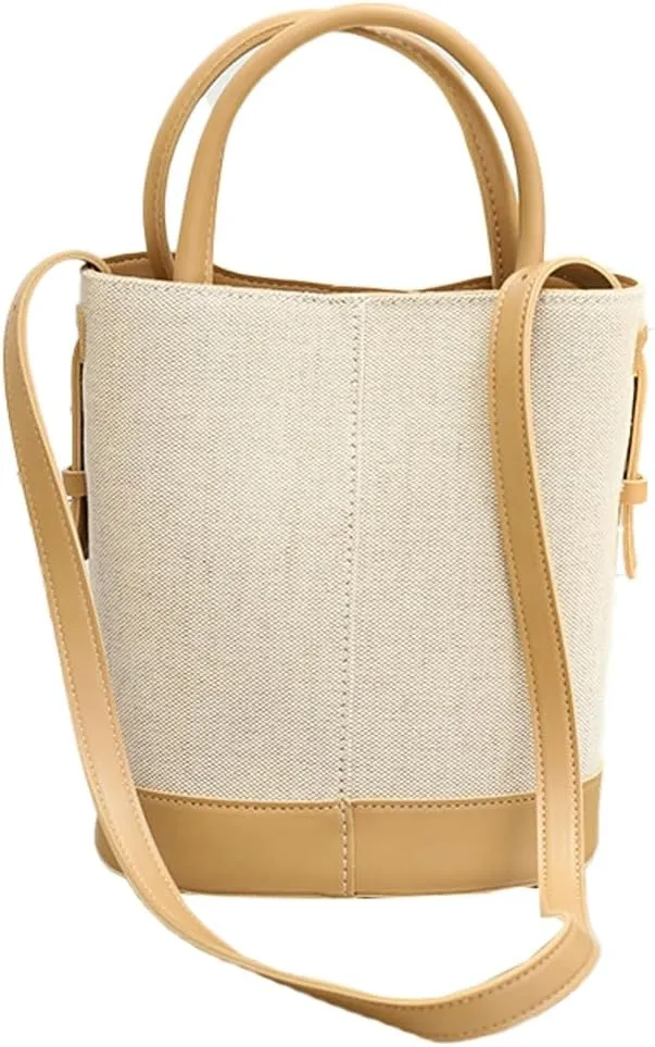 Canvas Bucket Tote Bag for Women Fashion Shoulder Crossbody Bag Splicing Handbags Large Bucket Purses Satchel