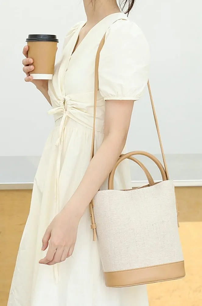 Canvas Bucket Tote Bag for Women Fashion Shoulder Crossbody Bag Splicing Handbags Large Bucket Purses Satchel