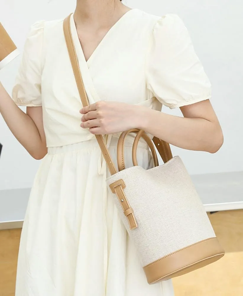 Canvas Bucket Tote Bag for Women Fashion Shoulder Crossbody Bag Splicing Handbags Large Bucket Purses Satchel