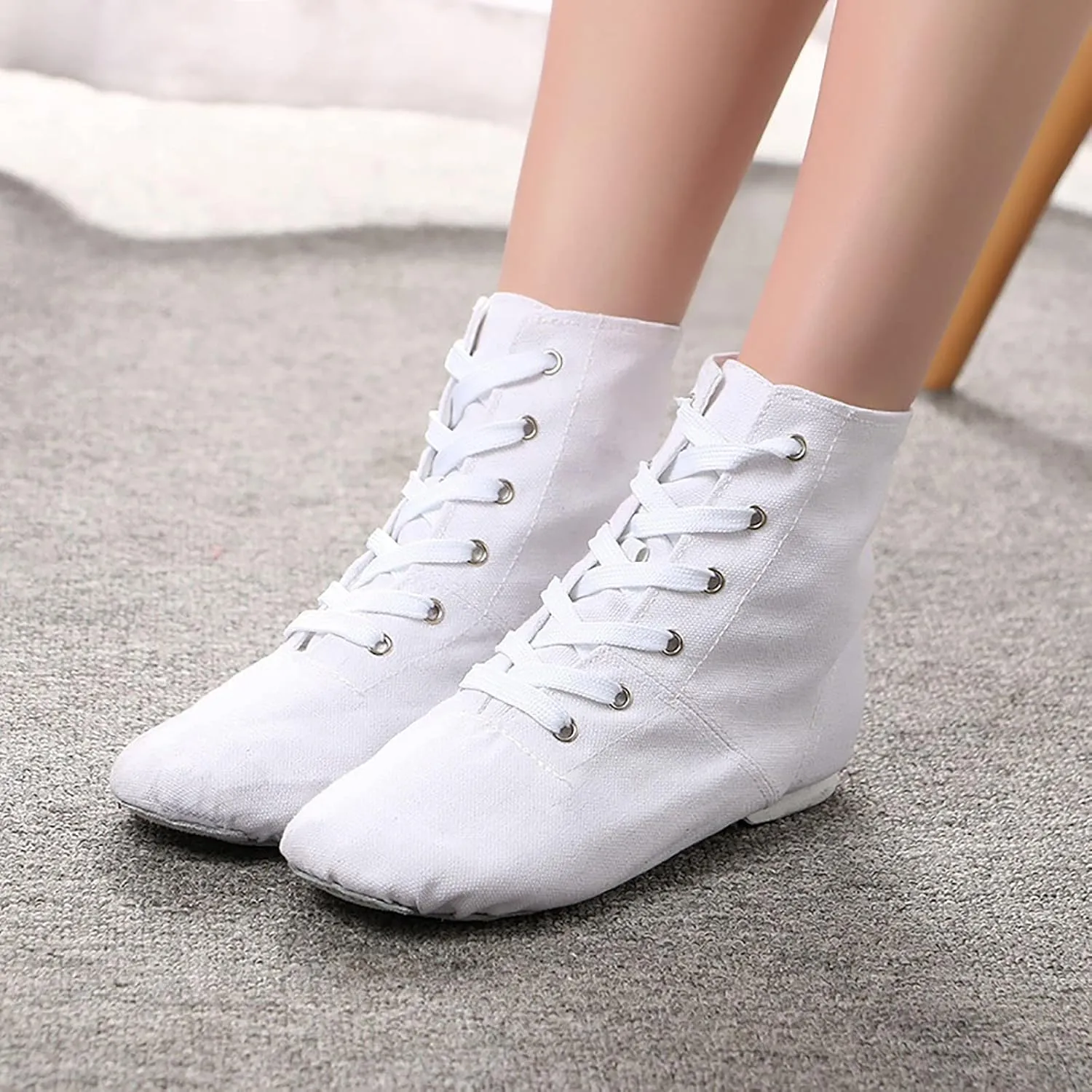 Canvas Lace up Practice Jazz Dance Boots Ankle Boots Split Sole Ballet Dancing Sneakers for Adult Men Women Kid