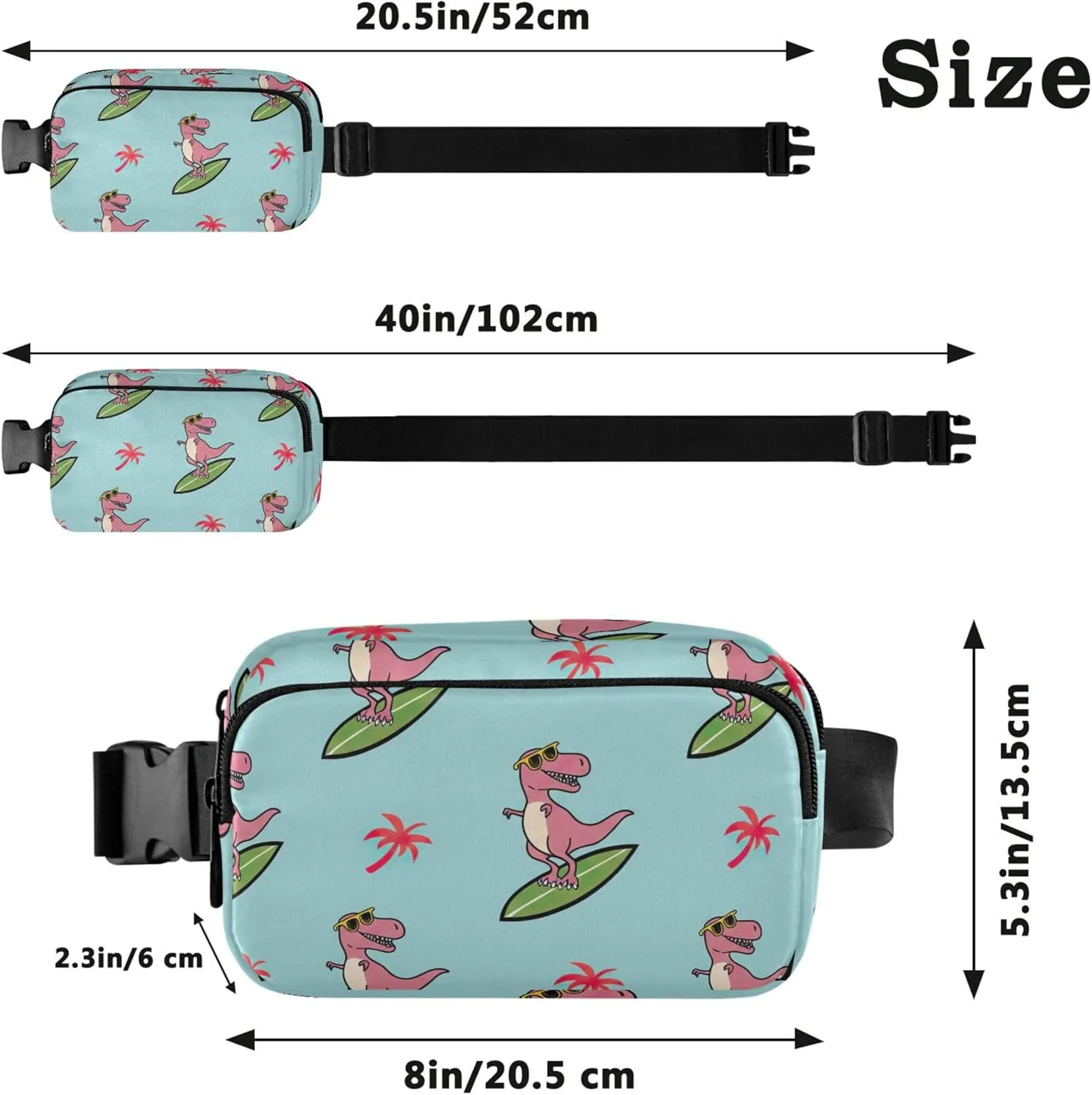 Cartoon T Rex Blue Women Fanny Pack Belt Bags Hip Pack Waterproof Bright Waist Pouches for Men