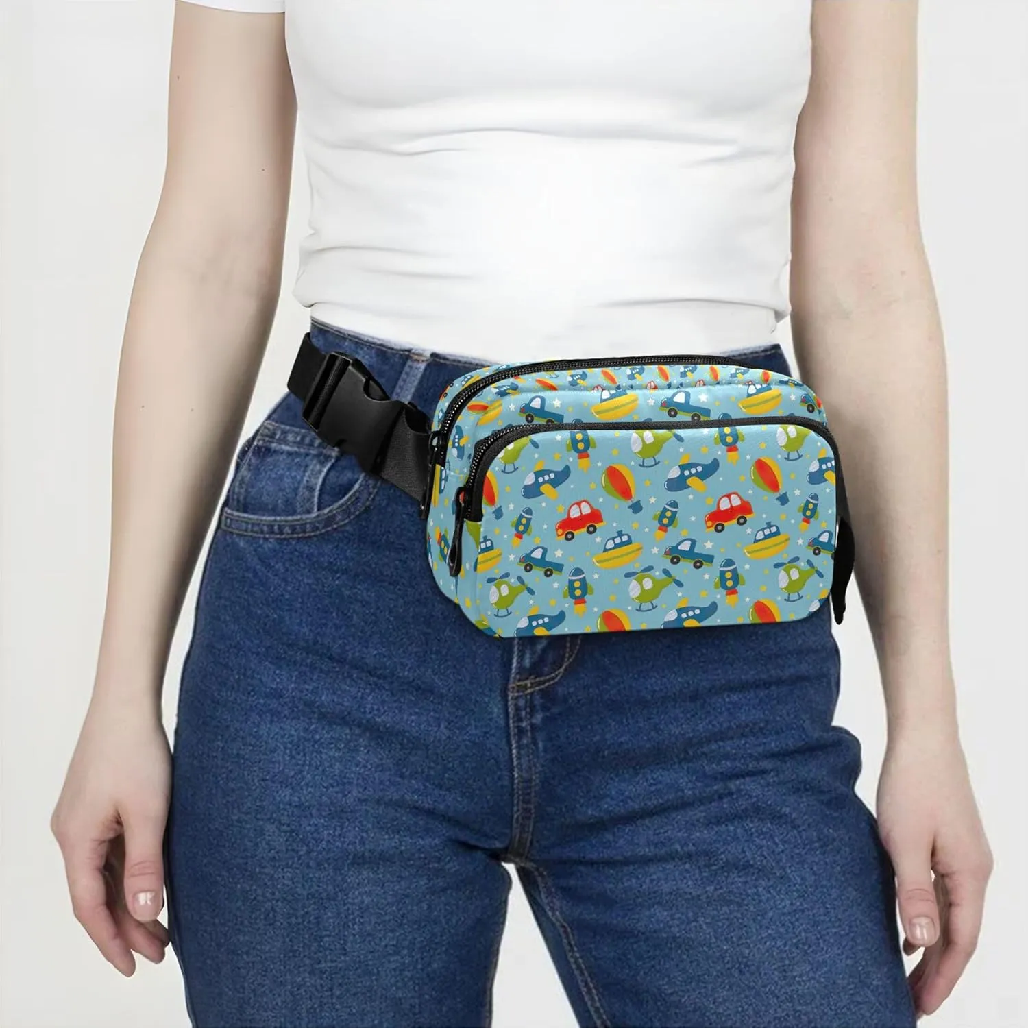 Cartoon Transport Cars Plane Waterproof Women Fanny Packs Hip Pack Belt Bag Funky Travel Waist Pouch